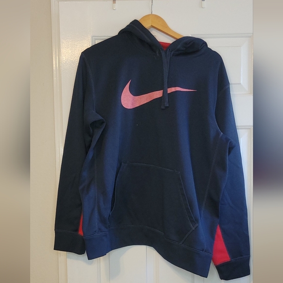 Nike Sweaters - Nike Therma-Fit Hoodie - Navy Blue with Coral Swoosh - Size Large